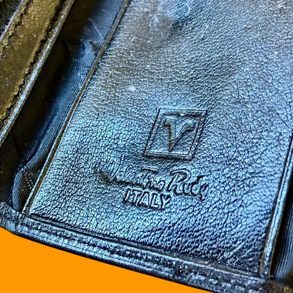 Valentino Rudy Italy Black Leather KEY COIN CARD Wallet Mens Tri-Fold